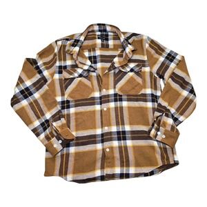 BRIXTON Men's BOWERY Flannel Shirt Button Down Metal Bronze Brown Black Medium